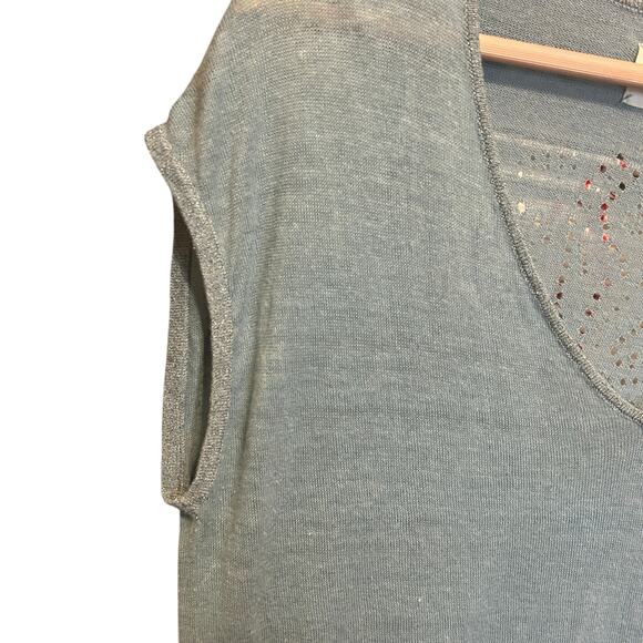 Sud Express Women Top M Blue Back Laser Cut Design Cottagecore Coastal‎ Beachy - Picture 6 of 10